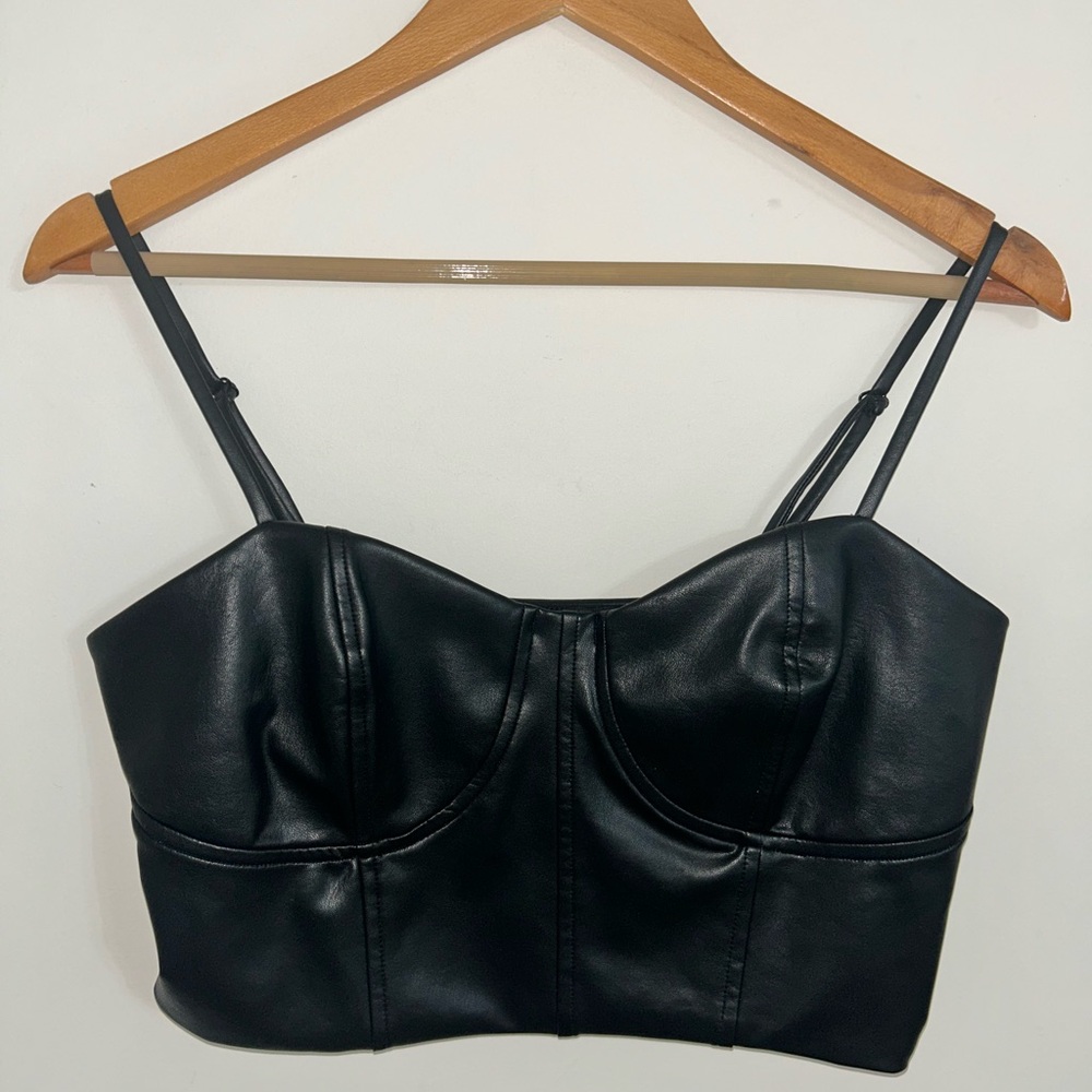 Express Body Contour Faux Leather Corset Cropped Top Women Medium Cami Tank - Picture 2 of 8